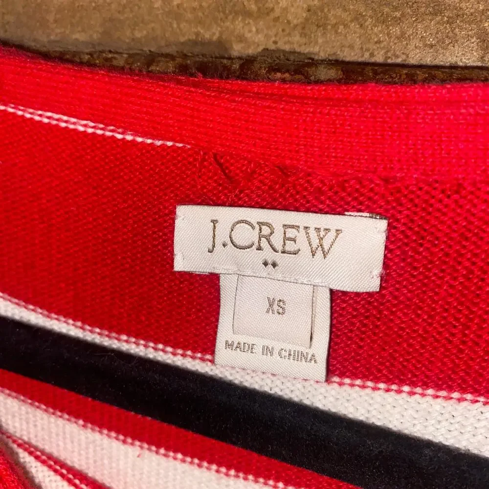 J. Crew Red White Striped Knit Boat Neck Pullover Sweater Women's Size XS